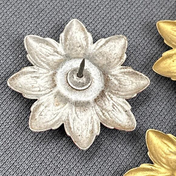 VTG Curtain Tie Backs Floral Push Pin Tack Button Flower Gold Pink Metal Lot 6 - Picture 12 of 14